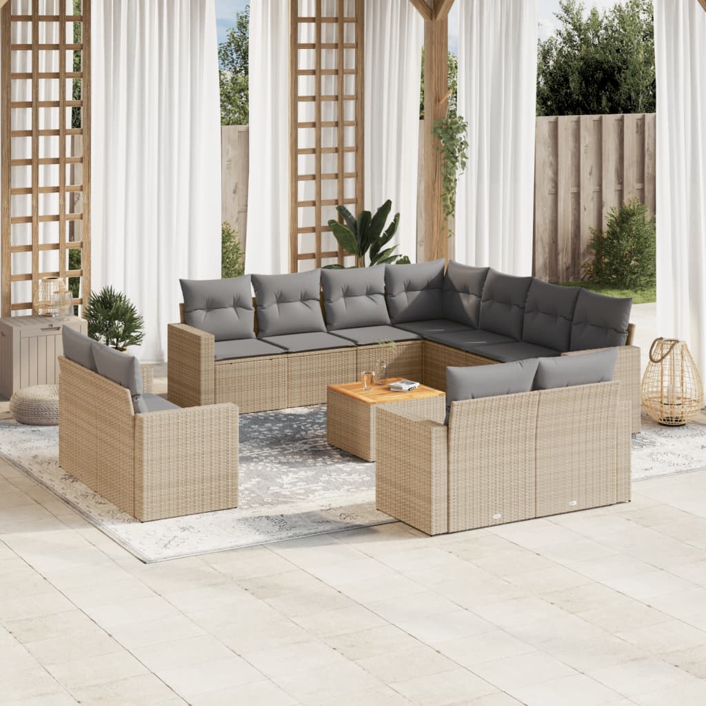 Set Divani da Giardino 12 pz con Cuscini Beige in Polyrattan - homemem39