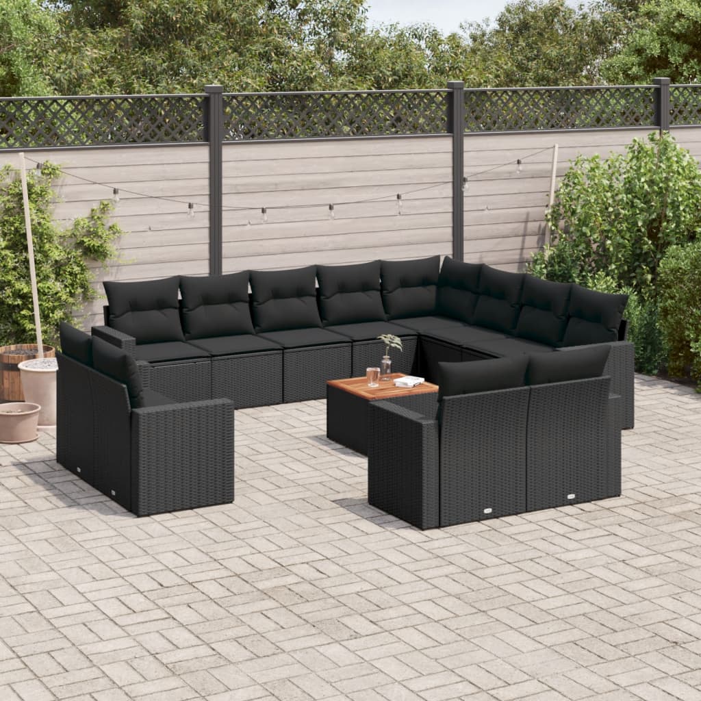 Set Divani da Giardino 13pz con Cuscini Nero in Polyrattan - homemem39