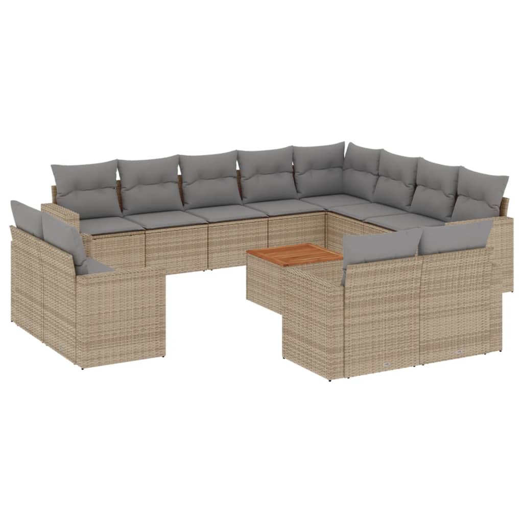 Set Divano da Giardino 13 pz con Cuscini Beige in Polyrattan - homemem39