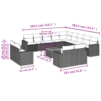 Set Divani da Giardino 14pz con Cuscini in Polyrattan Nero - homemem39