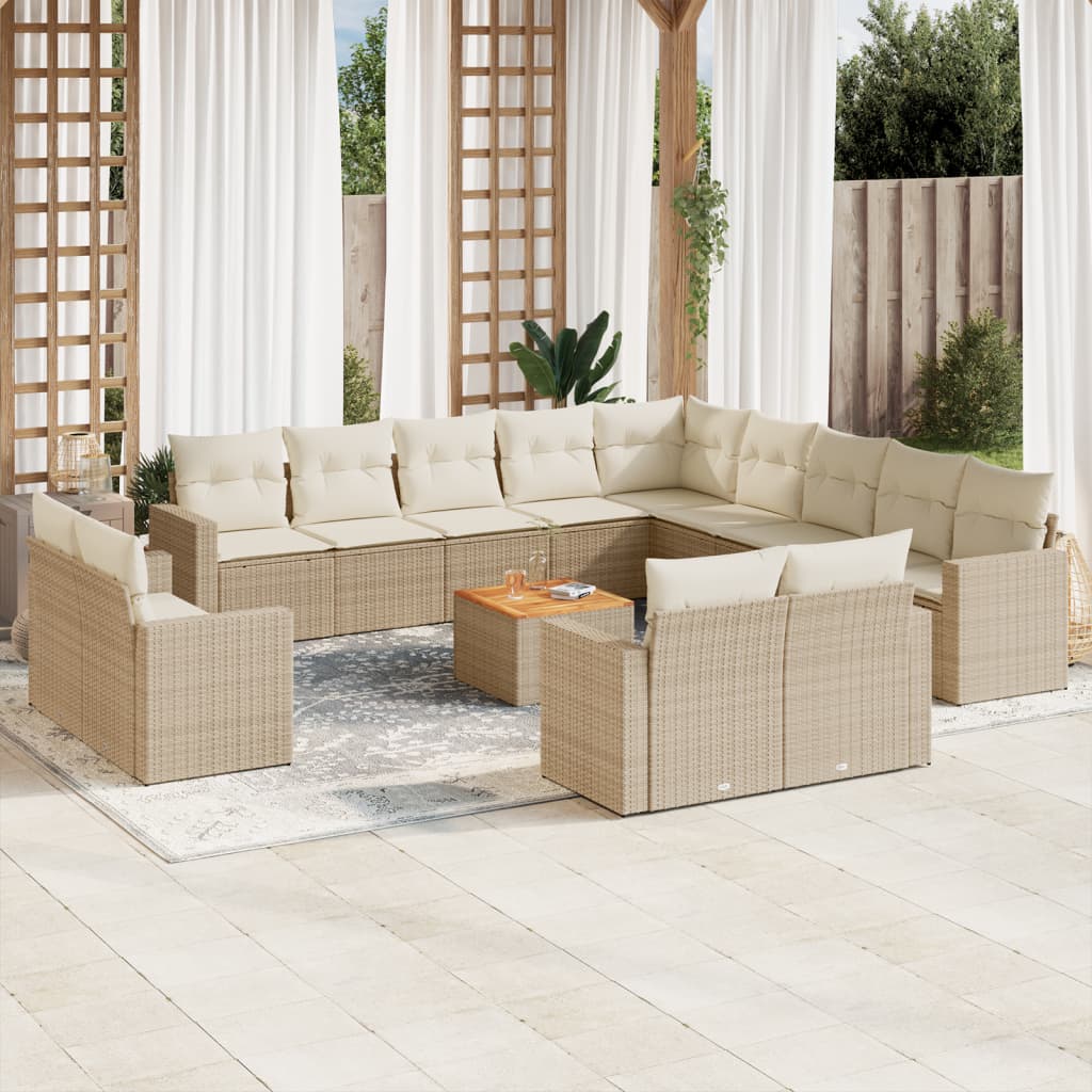 Set Divani da Giardino 14pz con Cuscini in Polyrattan Beige - homemem39