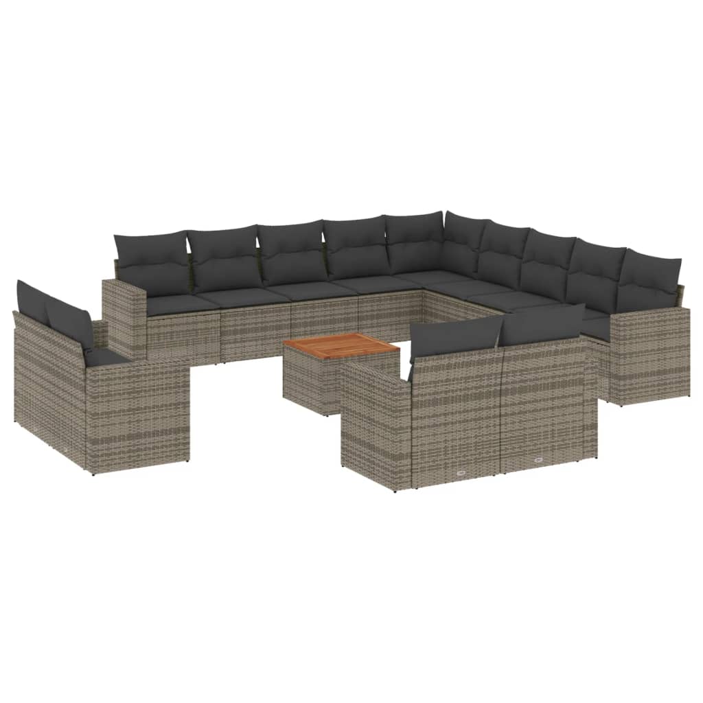 Set Divani da Giardino 14pz con Cuscini in Polyrattan Grigio - homemem39