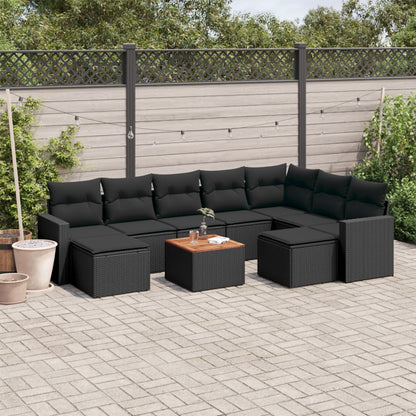 Set Divani da Giardino 10pz con Cuscini in Polyrattan Nero - homemem39