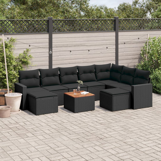 Set Divani da Giardino 10pz con Cuscini in Polyrattan Nero - homemem39