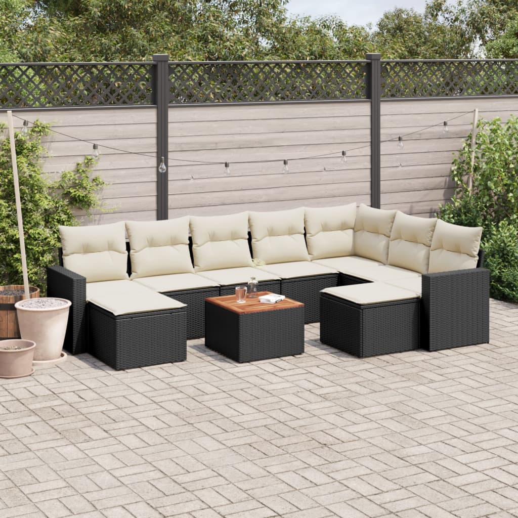 Set Divani da Giardino 10pz con Cuscini in Polyrattan Nero - homemem39