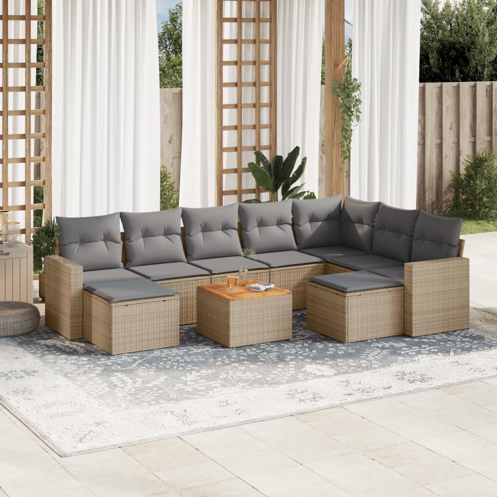 Set Divano da Giardino 10 pz con Cuscini Beige in Polyrattan - homemem39