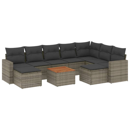 Set Divano da Giardino 10 pz con Cuscini Grigio in Polyrattan - homemem39