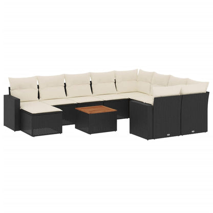 Set Divani da Giardino 11 pz con Cuscini in Polyrattan Nero - homemem39