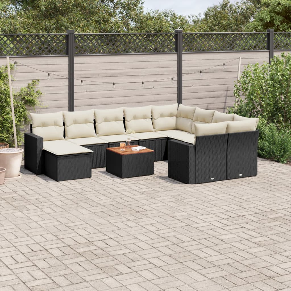 Set Divani da Giardino 11 pz con Cuscini in Polyrattan Nero - homemem39