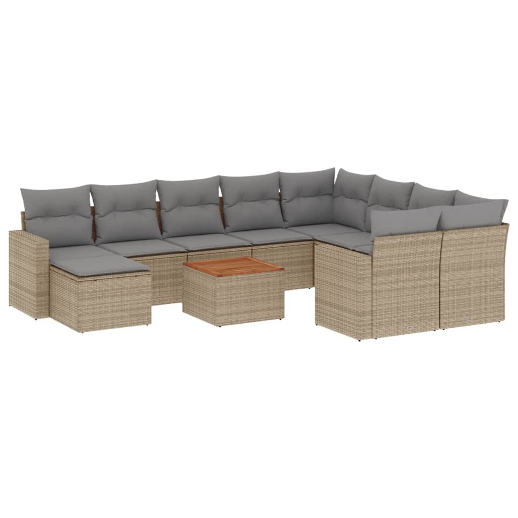 Set Divani da Giardino 11 pz con Cuscini Beige in Polyrattan - homemem39