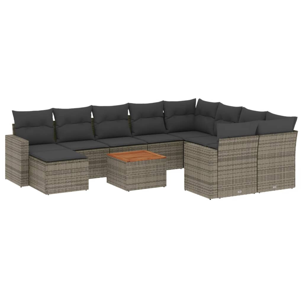 Set Divani da Giardino 11 pz con Cuscini in Polyrattan Grigio - homemem39