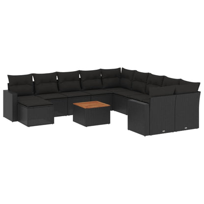 Set Divani da Giardino 12 pz con Cuscini Nero in Polyrattan - homemem39