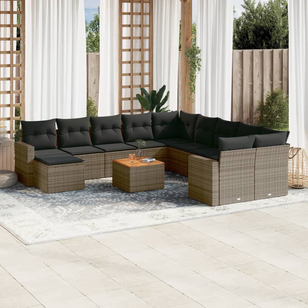 Set Divani da Giardino 12 pz con Cuscini Grigio in Polyrattan - homemem39