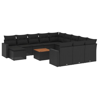 Set Divani da Giardino 13pz con Cuscini Nero in Polyrattan - homemem39