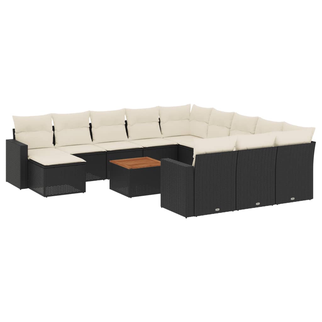 Set Divani da Giardino 13pz con Cuscini Nero in Polyrattan - homemem39