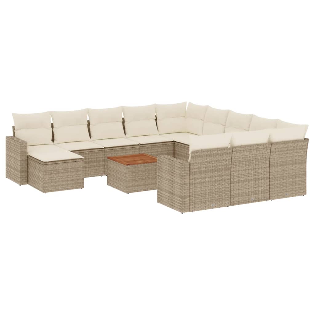 Set Divano da Giardino 13 pz con Cuscini Beige in Polyrattan - homemem39