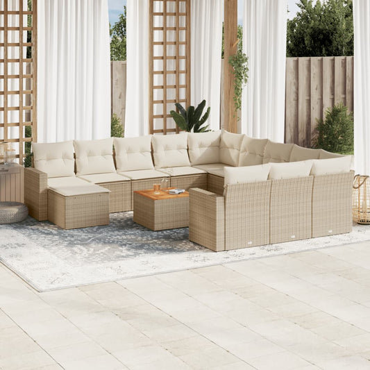 Set Divano da Giardino 13 pz con Cuscini Beige in Polyrattan - homemem39