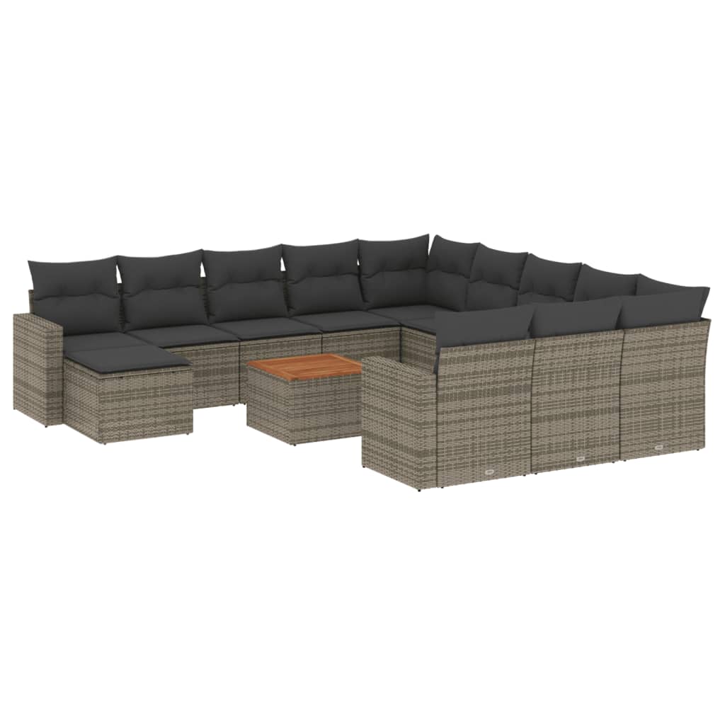 Set Divani da Giardino 13 pz con Cuscini Grigio in Polyrattan - homemem39