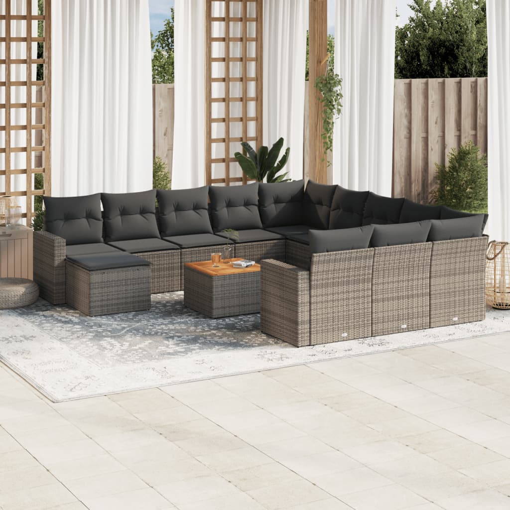 Set Divani da Giardino 13 pz con Cuscini Grigio in Polyrattan - homemem39