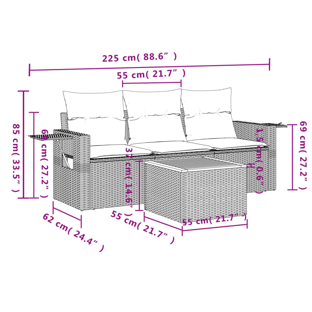 Set Divani da Giardino 4 pz con Cuscini Nero in Polyrattan - homemem39