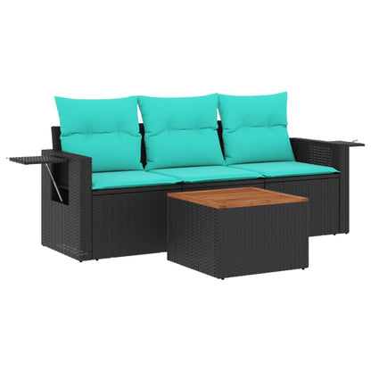 Set Divani da Giardino 4 pz con Cuscini Nero in Polyrattan | homemem39