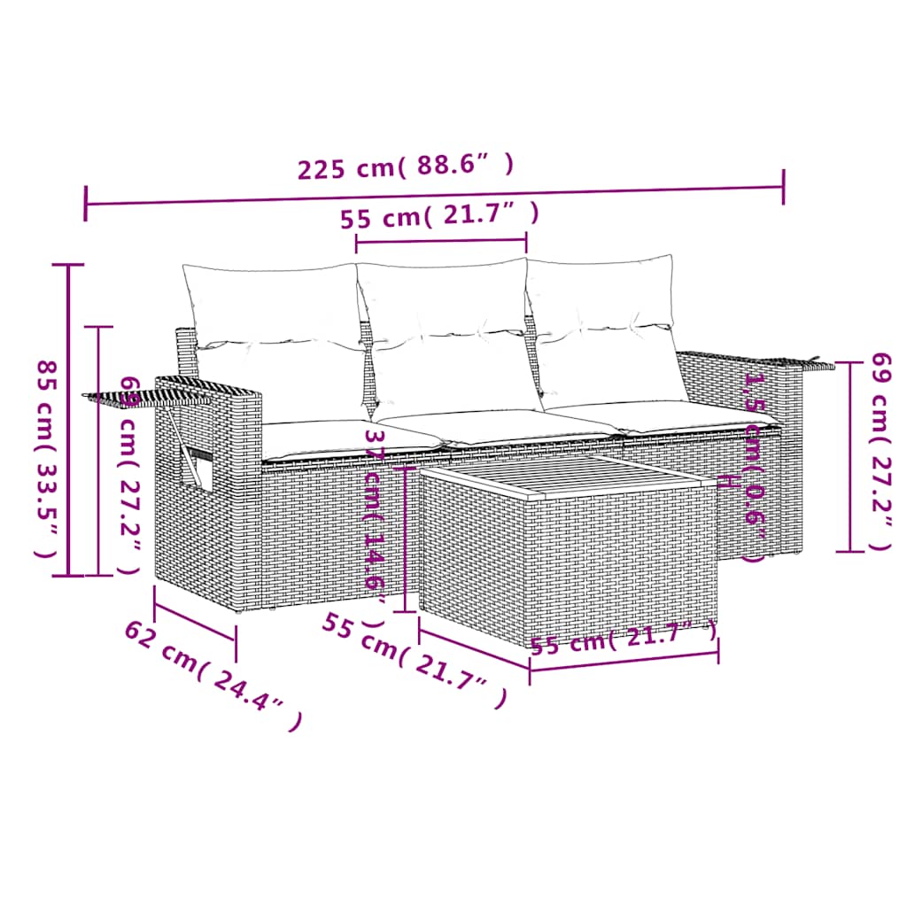 Set Divani da Giardino 4 pz con Cuscini Nero in Polyrattan | homemem39