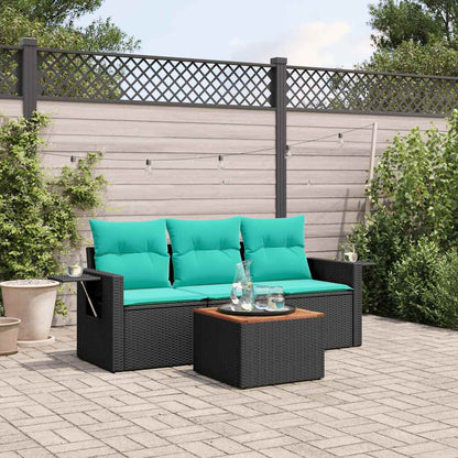 Set Divani da Giardino 4 pz con Cuscini Nero in Polyrattan | homemem39