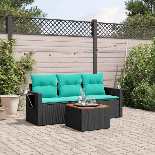 Set Divani da Giardino 4 pz con Cuscini Nero in Polyrattan | homemem39