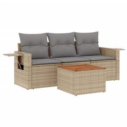 Set Divano da Giardino 4 pz con Cuscini Beige in Polyrattan - homemem39