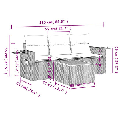 Set Divani da Giardino 4 pz con Cuscini Grigio in Polyrattan | homemem39