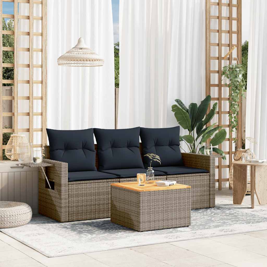 Set Divani da Giardino 4 pz con Cuscini Grigio in Polyrattan | homemem39