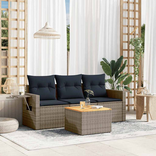 Set Divani da Giardino 4 pz con Cuscini Grigio in Polyrattan | homemem39