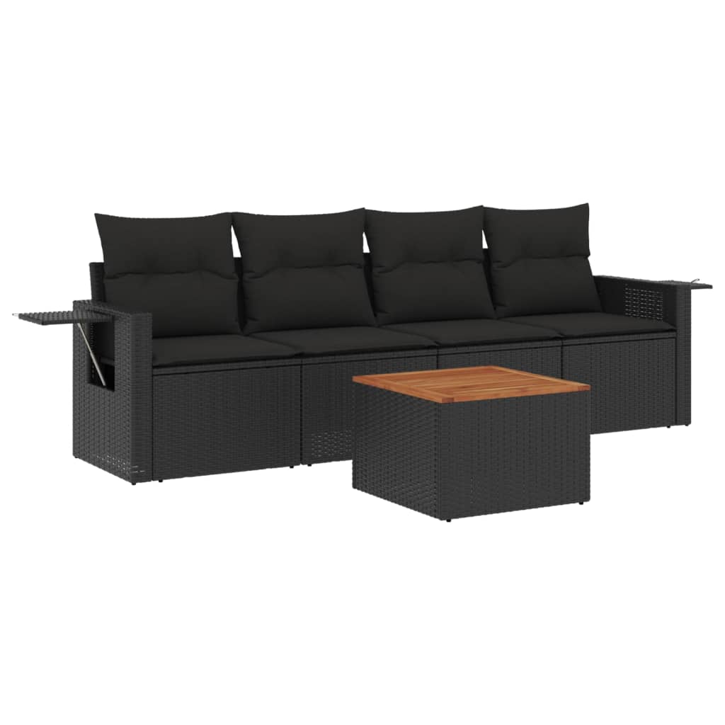 Set Divani da Giardino 5 pz con Cuscini in Polyrattan Nero - homemem39