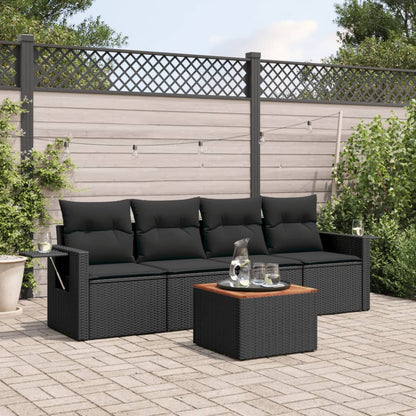 Set Divani da Giardino 5 pz con Cuscini in Polyrattan Nero - homemem39