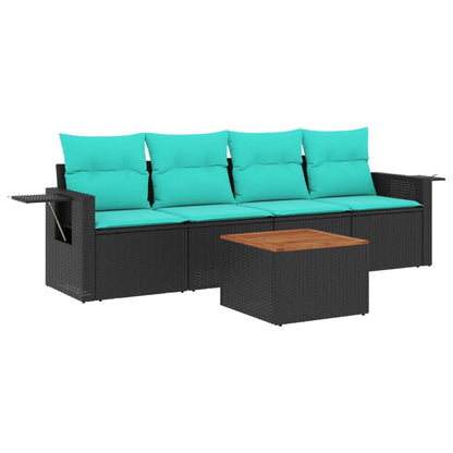 Set Divani da Giardino 5 pz con Cuscini Nero in Polyrattan | homemem39