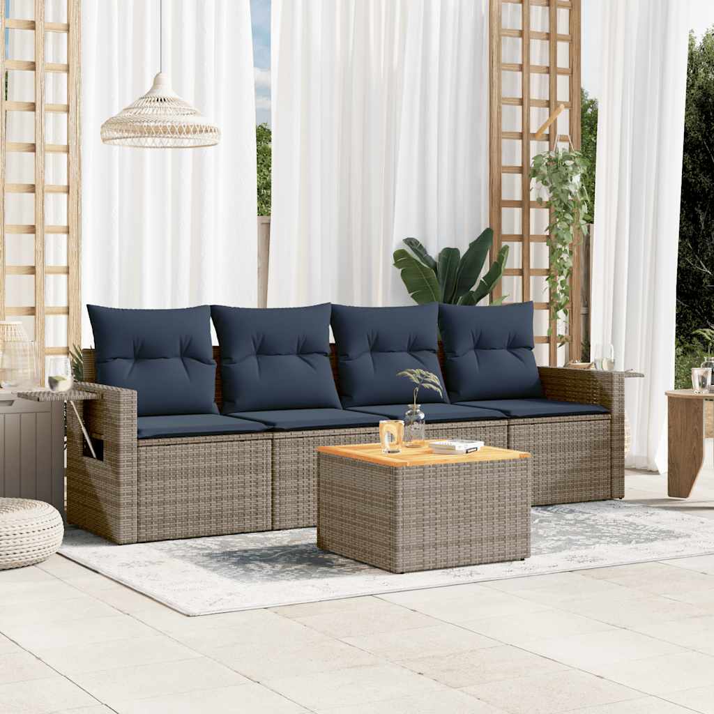 Set Divani da Giardino 5 pz con Cuscini Grigio in Polyrattan | homemem39