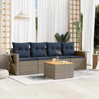 Set Divani da Giardino 5 pz con Cuscini Grigio in Polyrattan | homemem39