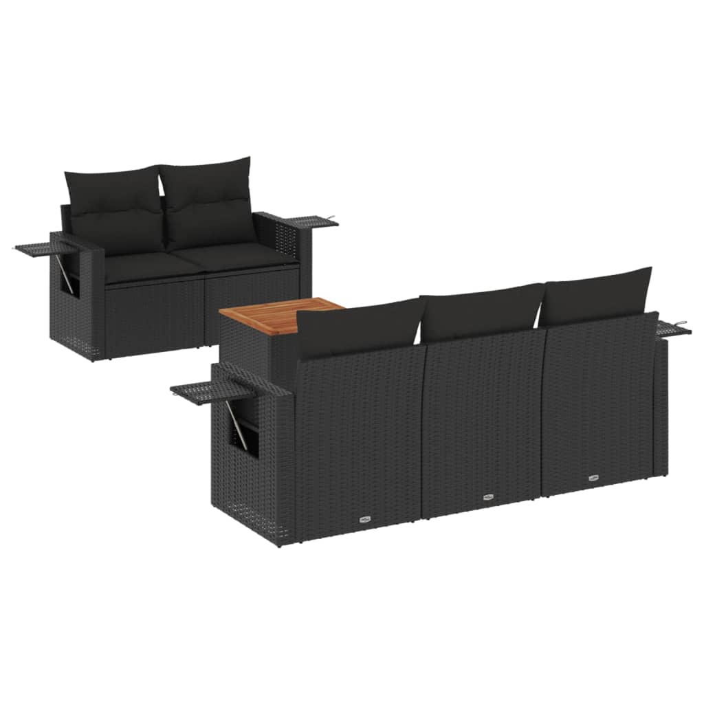 Set Divano da Giardino 6 pz con Cuscini Nero in Polyrattan - homemem39