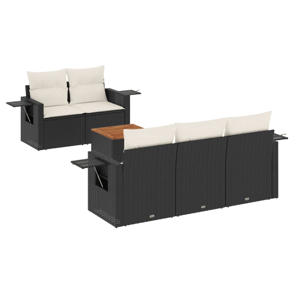 Set Divano da Giardino 6 pz con Cuscini Nero in Polyrattan - homemem39