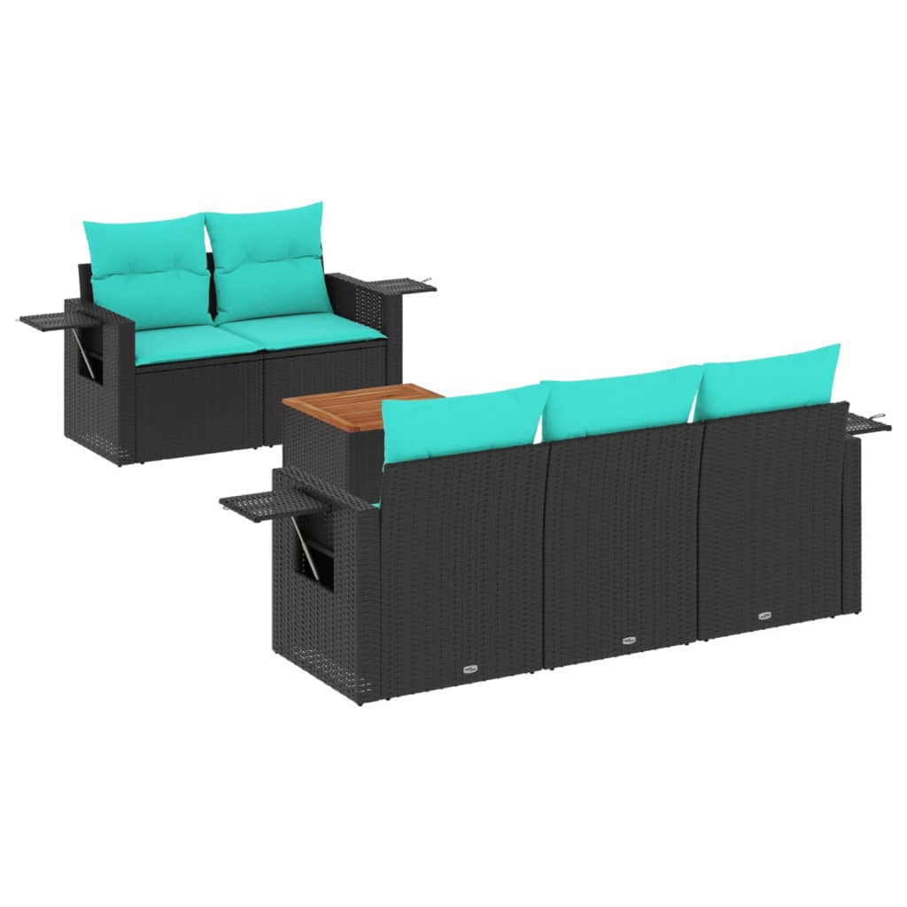 Set Divani da Giardino 6 pz con Cuscini Nero in Polyrattan | homemem39