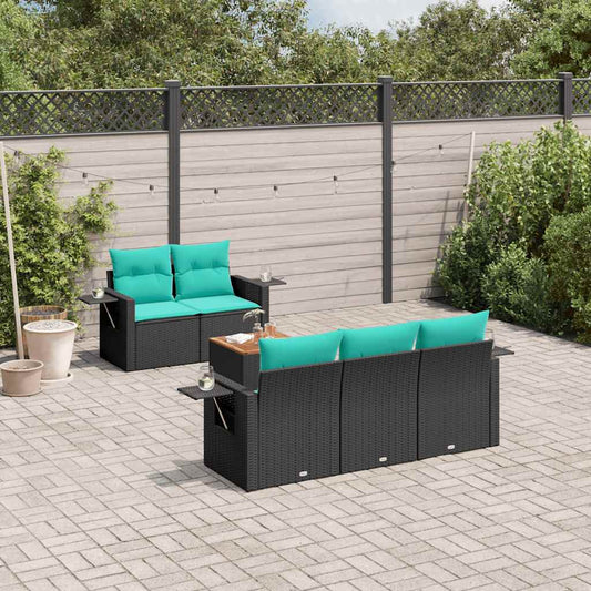 Set Divani da Giardino 6 pz con Cuscini Nero in Polyrattan | homemem39