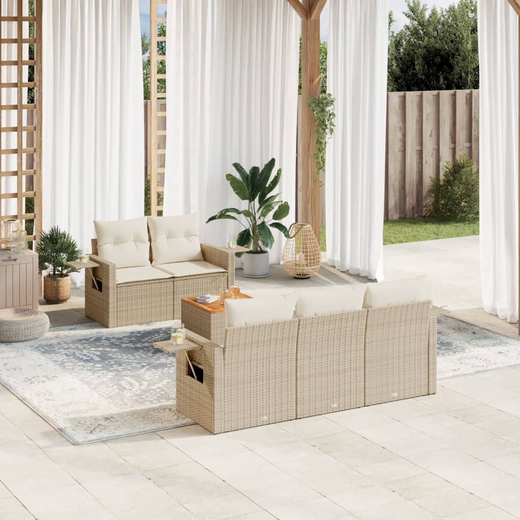 Set Divano da Giardino 6 pz con Cuscini Beige in Polyrattan - homemem39