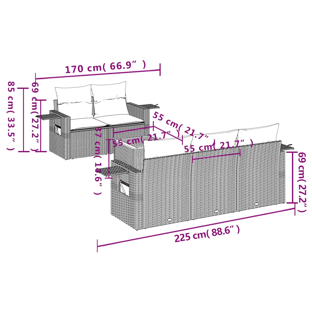 Set Divani da Giardino 6 pz con Cuscini Grigio in Polyrattan | homemem39
