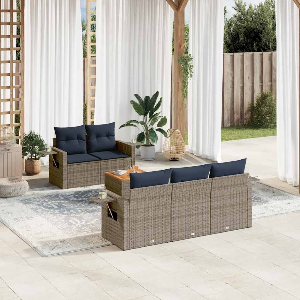 Set Divani da Giardino 6 pz con Cuscini Grigio in Polyrattan | homemem39