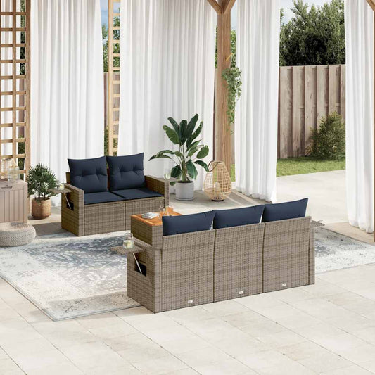 Set Divani da Giardino 6 pz con Cuscini Grigio in Polyrattan | homemem39