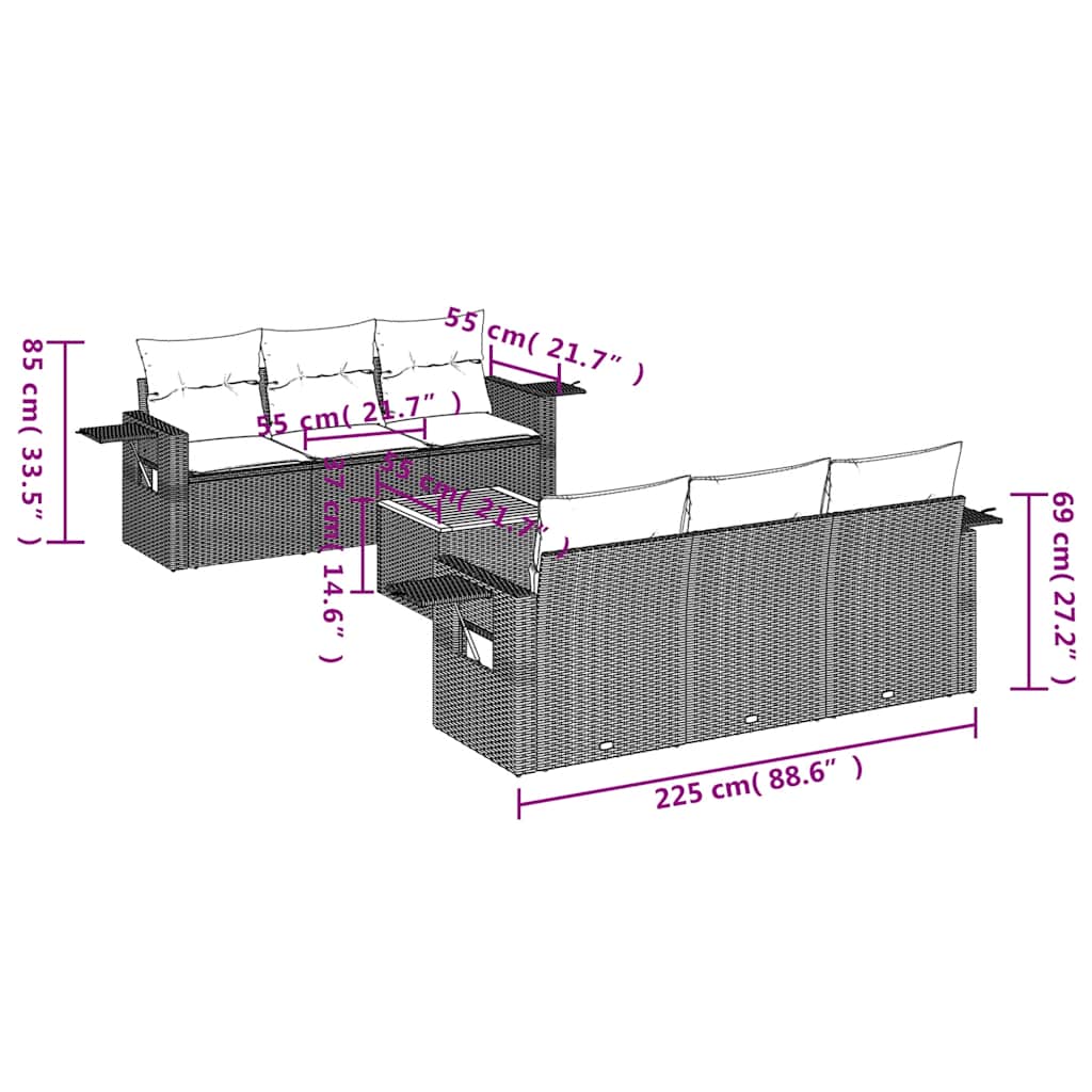 Set Divani da Giardino 7 pz con Cuscini Nero in Polyrattan | homemem39