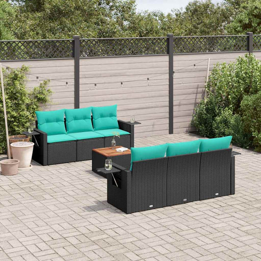 Set Divani da Giardino 7 pz con Cuscini Nero in Polyrattan | homemem39