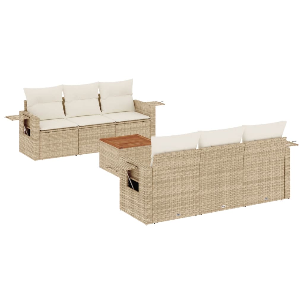 Set Divani da Giardino 7 pz con Cuscini Beige in Polyrattan - homemem39