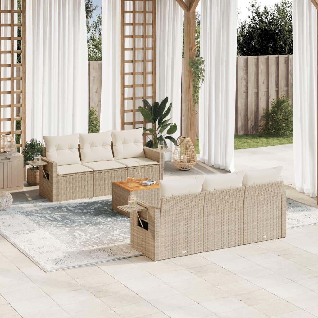 Set Divani da Giardino 7 pz con Cuscini Beige in Polyrattan - homemem39