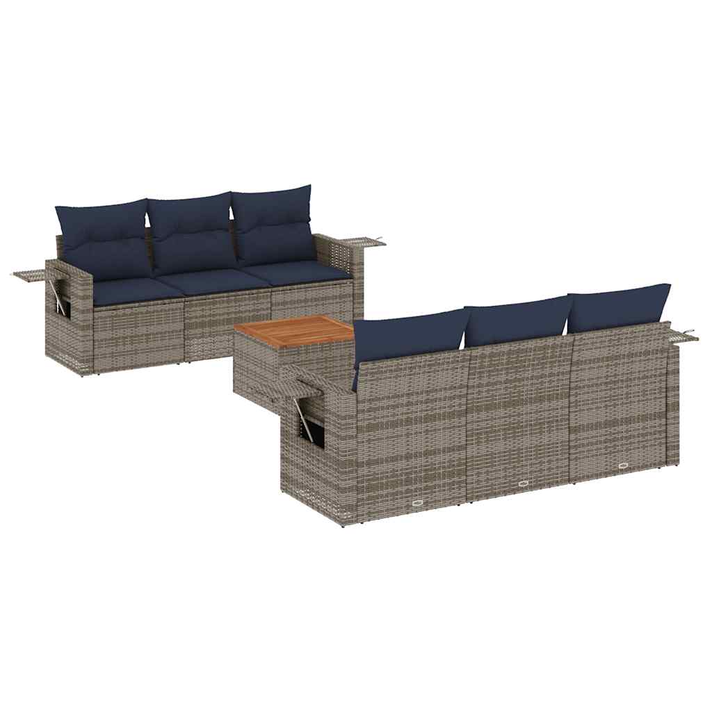 Set Divani da Giardino 7 pz con Cuscini Grigio in Polyrattan | homemem39